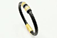 Gold Polished Stripe Bead Leather Bracelet