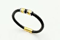 Gold Polished Stripe Bead Leather Bracelet