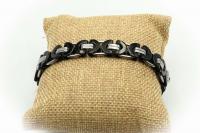 Stainless Steel Half Circle Black & Silver Link Chain Bracelet