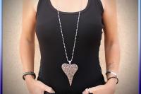 Statement Hammered Heart Long Necklace Customisable