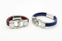 Handcuff Bracelet Unisex In Dual Colour Leather - Customisable