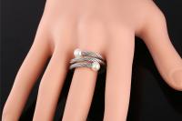 White Pearl Adjustable Wrap Ring - Stainless Steel