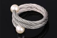 White Pearl Adjustable Wrap Ring - Stainless Steel