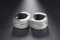 Frosted Stainless Steel Hoop Earrings - Silver