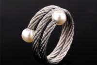 White Pearl Adjustable Wrap Ring - Stainless Steel