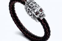 Indian Warrior Skull Leather Bracelet