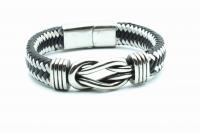 Knot Design Black & White Unisex Leather Bracelet