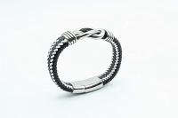 Knot Design Black & White Unisex Leather Bracelet