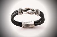 Knotted Design Stainless Steel & Leather Bracelet -