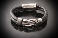 Knotted Design Stainless Steel & Leather Bracelet -