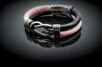 Knot Design Pink & Black Sheepskin Leather Bracelet