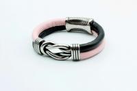 Knot Design Pink & Black Sheepskin Leather Bracelet