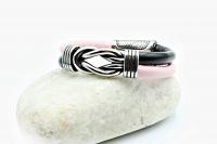 Knot Design Pink & Black Sheepskin Leather Bracelet