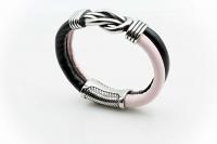 Knot Design Pink & Black Sheepskin Leather Bracelet