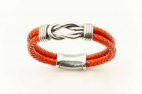Knotted Design Stainless Steel & Leather Bracelet -