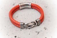 Knotted Design Stainless Steel & Leather Bracelet -