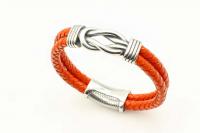 Knotted Design Stainless Steel & Leather Bracelet -