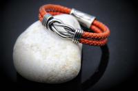 Knotted Design Stainless Steel & Leather Bracelet -