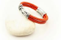 Knotted Design Stainless Steel & Leather Bracelet -