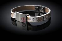 Medical Alert Flat Leather Flower Design Bracelet - Customise