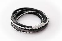 Leather Multiwrap Double Strand Black & White  Bracelet - Crafted To Size