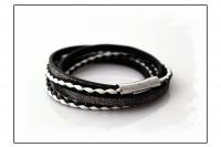 Leather Multiwrap Double Strand Black & White  Bracelet - Crafted To Size