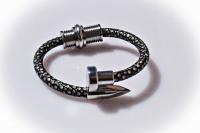 Nail and Spiral Screw Bracelet with Stingray Leather