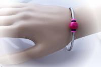 Torque Bangle With Colourful Pink Bead - Stainless Steel