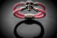 Pink Leather Skull Pirate Double Layer Bracelet - Customisable!