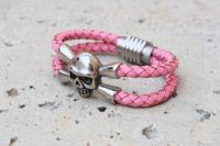 Pink Leather Skull Pirate Double Layer Bracelet - Customisable!