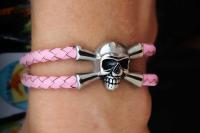Pink Leather Skull Pirate Double Layer Bracelet - Customisable!