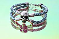 Leather Skull Pirate Double Layer Bracelet In Stingray Leather - Customisable!