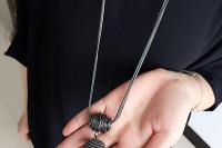 Coiled Effect Unique Design Long Crystal Necklace
