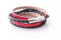 Wraparound Double Layer Bracelet in a Rebellious Red Snakeskin leather