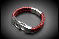 Handcuff Design Leather & Steel Red & Black Bracelet.
