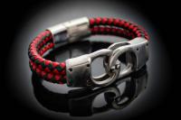 Handcuff Design Leather & Steel Red & Black Bracelet.