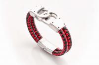 Handcuff Design Leather & Steel Red & Black Bracelet.