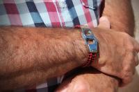 Handcuff Design Leather & Steel Red & Black Bracelet.