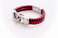 Handcuff Design Leather & Steel Red & Black Bracelet.