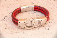 Handcuff Design Leather & Steel Red & Black Bracelet.