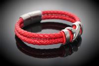 Red Double Layer Leather & Steel Bracelet - Customisable