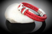 Red Double Layer Leather & Steel Bracelet - Customisable