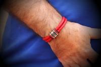 Red Multi Layer Leather & Steel Bracelet - Customisable