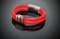 Red Multi Layer Leather & Steel Bracelet - Customisable