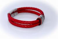 Red Multi Layer Leather & Steel Bracelet - Customisable