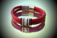 Red Multi Layer Leather & Steel Bracelet - Customisable