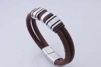 Rustic Tan Contemporary Double Layer Leather & Steel Bracelet - Customisable