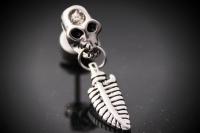 Fake Ear Plug Ear Stretcher - Retro Skull Crystal With Dangle Feather