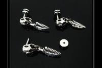 Fake Ear Plug Ear Stretcher - Retro Skull Crystal With Dangle Feather