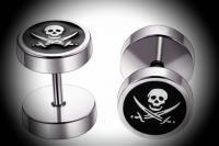 Fake Ear Plug - Skull Design in Stainless Steel